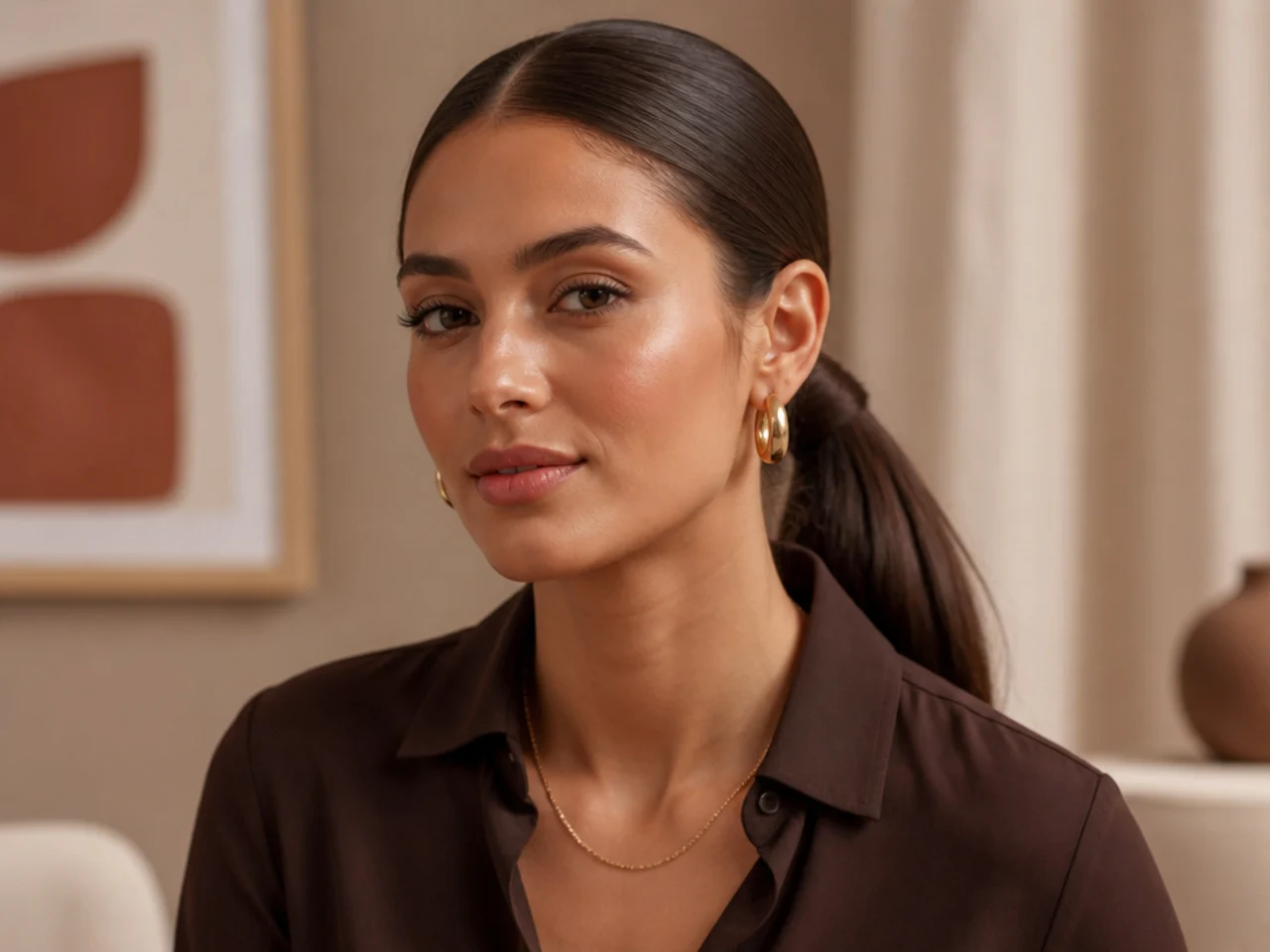 A slicked ponytail with a wrapped base