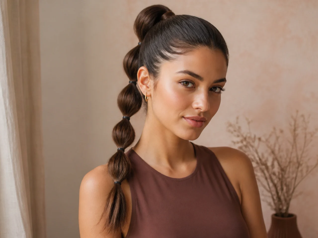 A bubble ponytail with sectioned elastics