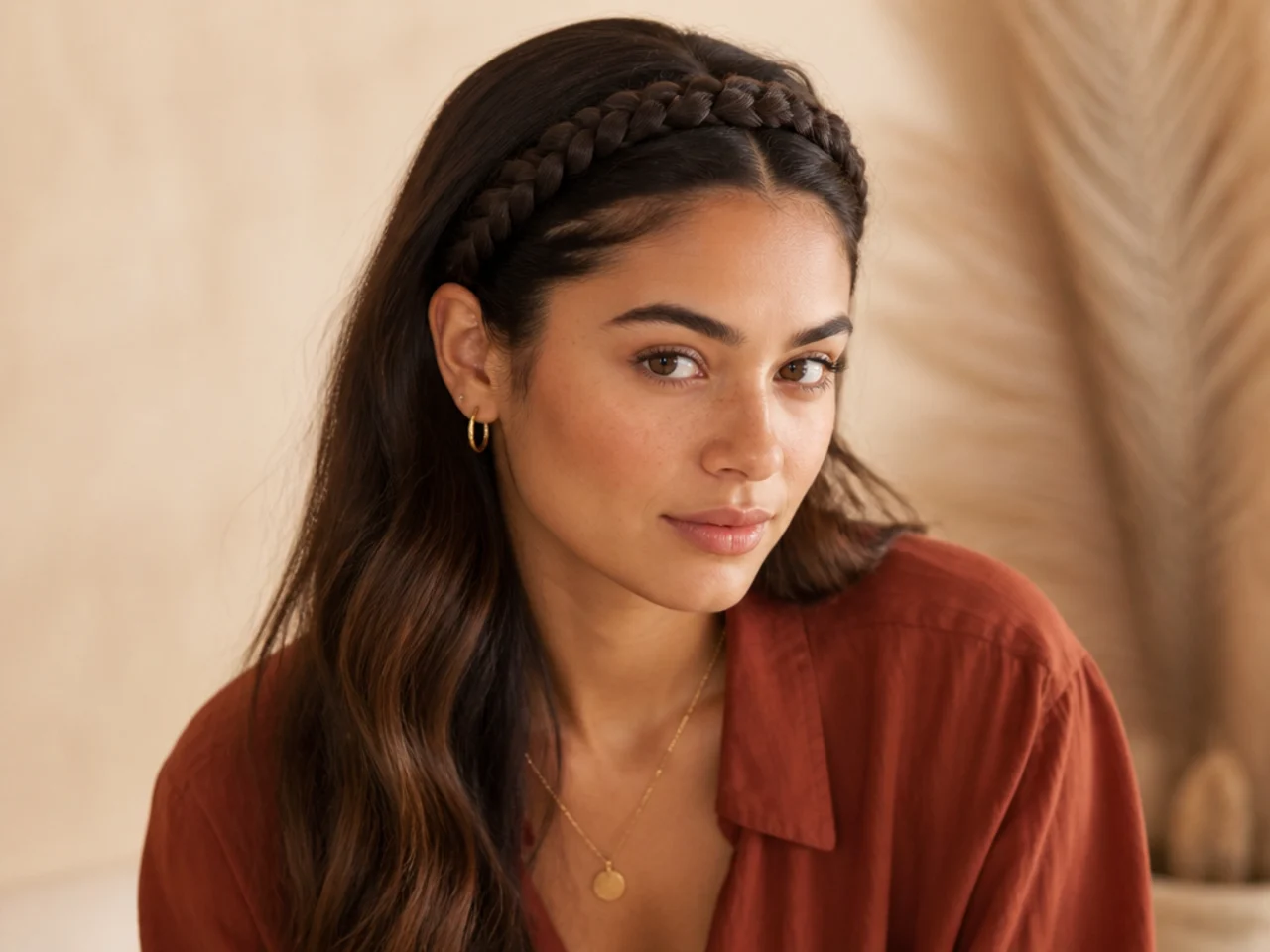 A plait worn across the crown