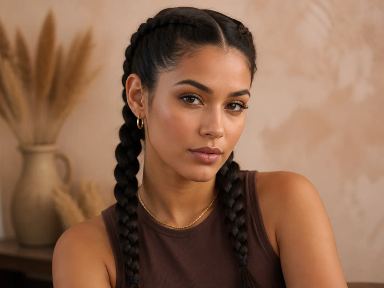 Two Dutch braids from the hairline