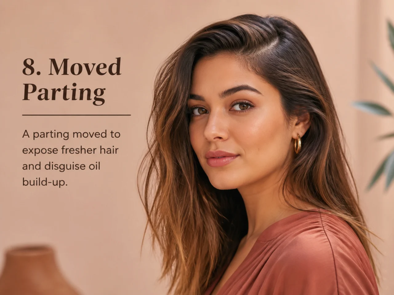 A parting moved to expose fresher hair