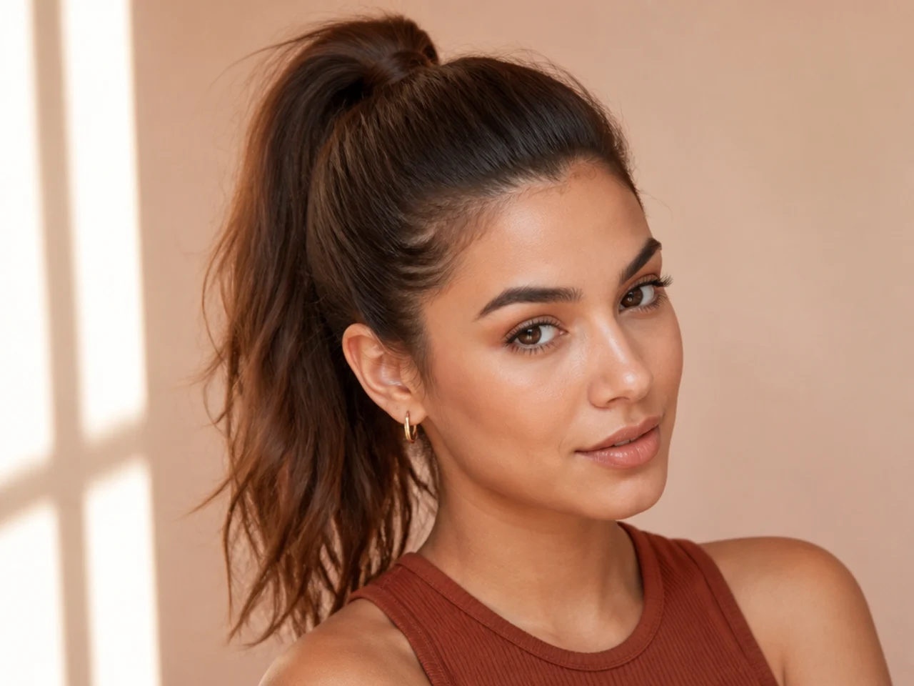 A high ponytail on day-four hair
