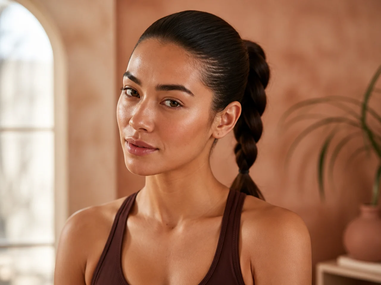 A tight twisted gym ponytail