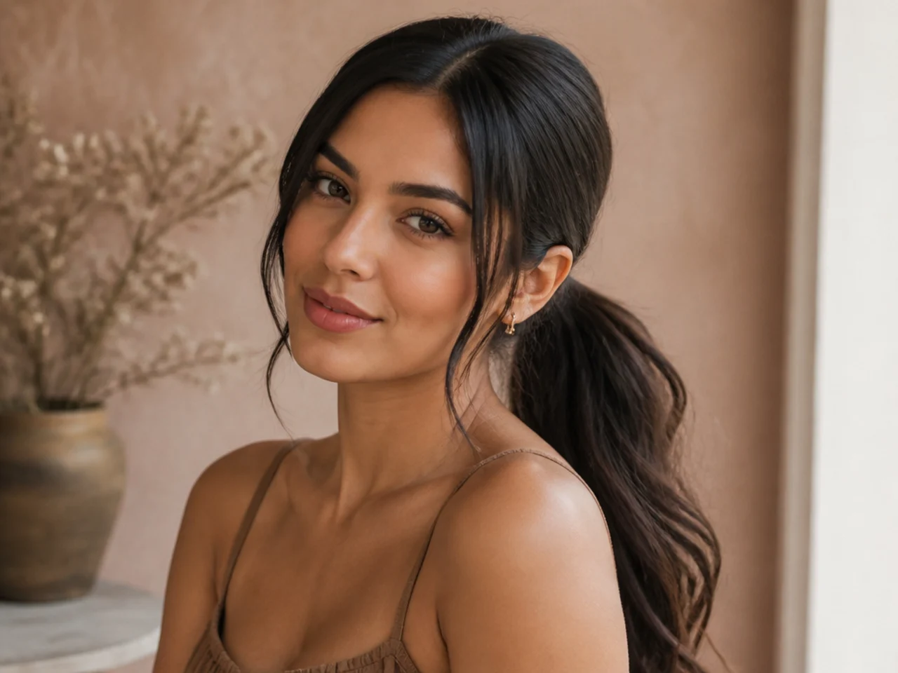 A ponytail with hair wrapped over the elastic