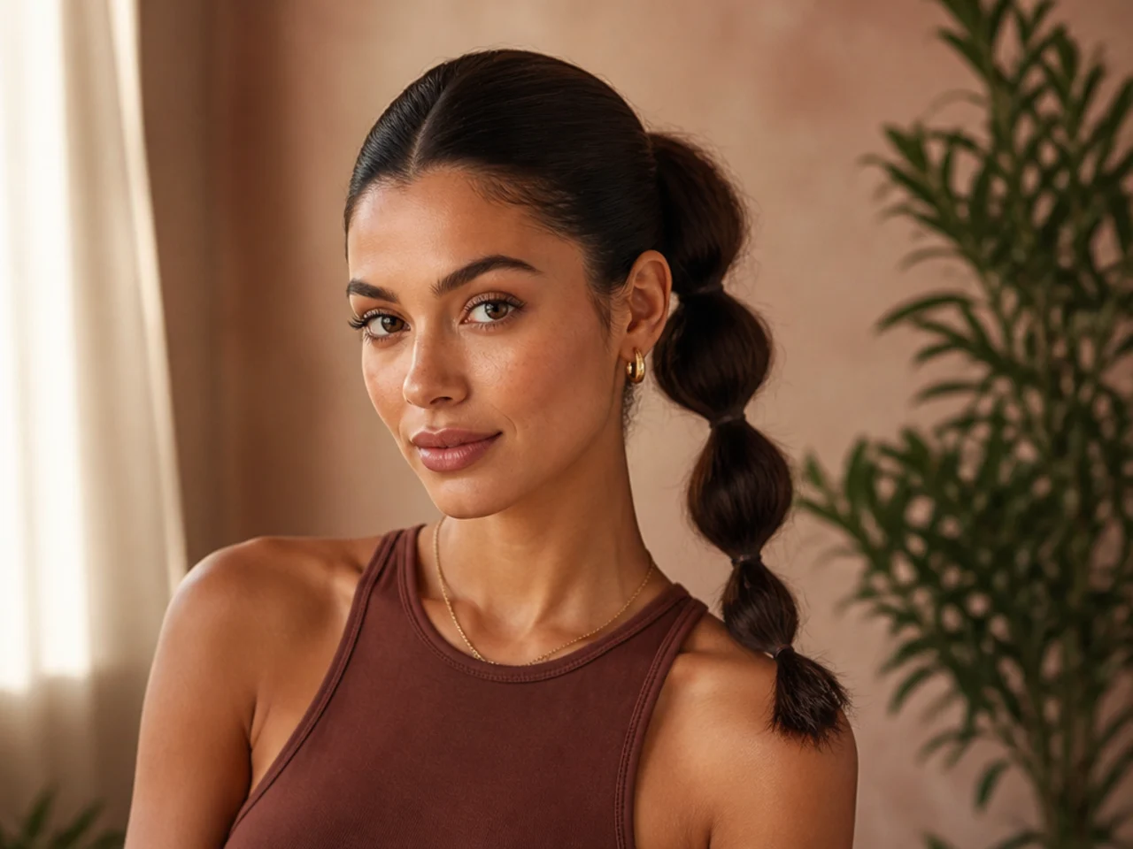A bubble ponytail with sectioned elastics