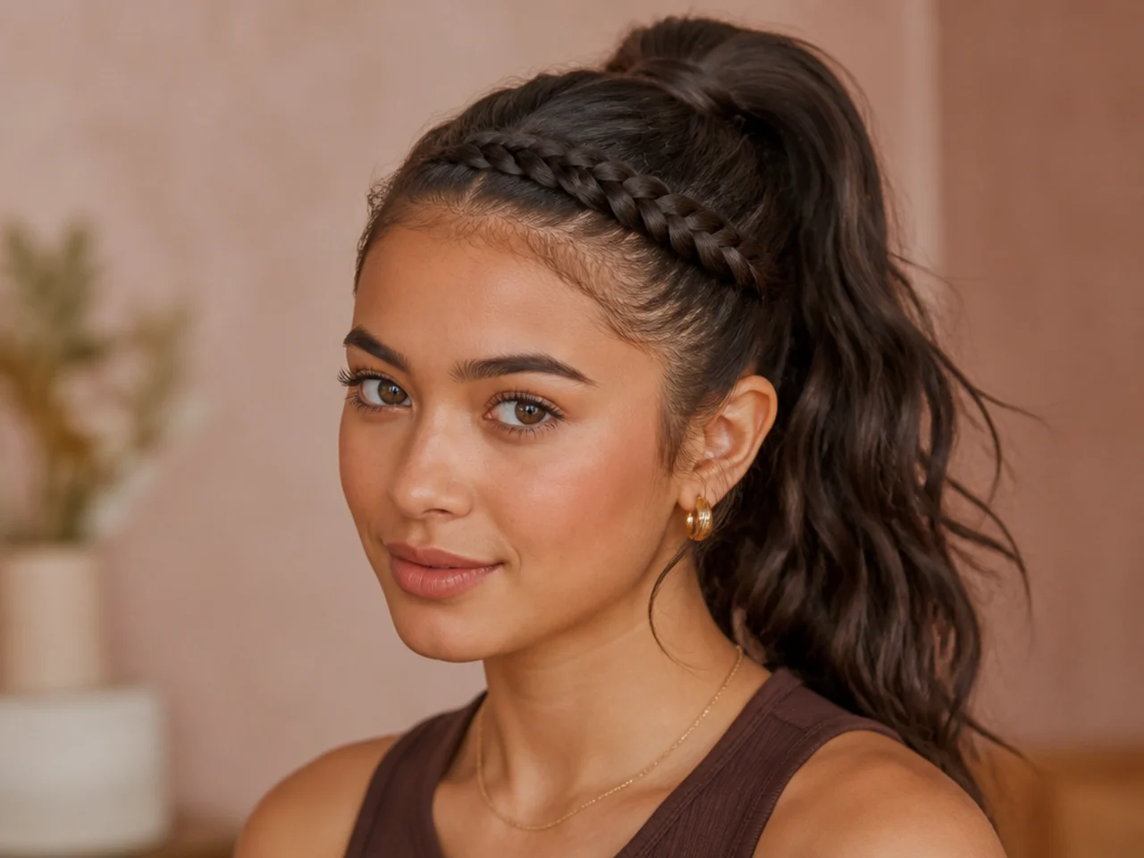 A braid from the hairline running into a ponytail