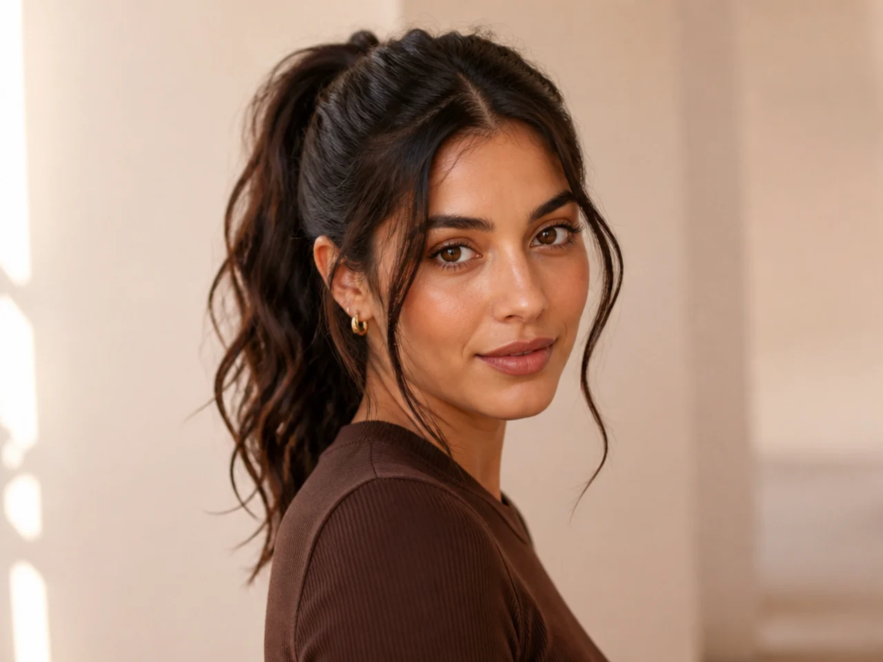 Three-quarter view of a finished greasy-hair ponytail