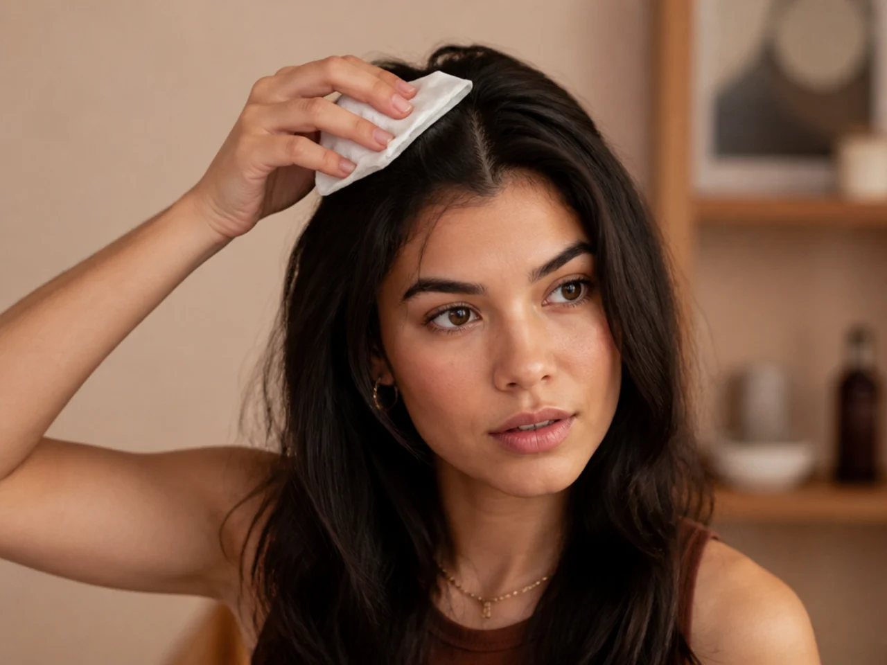 Tissue pressed against the roots to lift oil