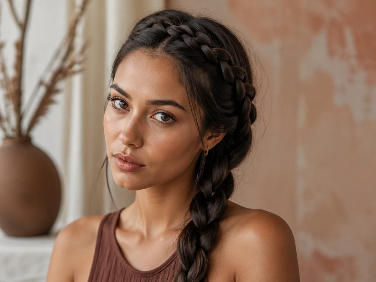 A braid started at the hairline