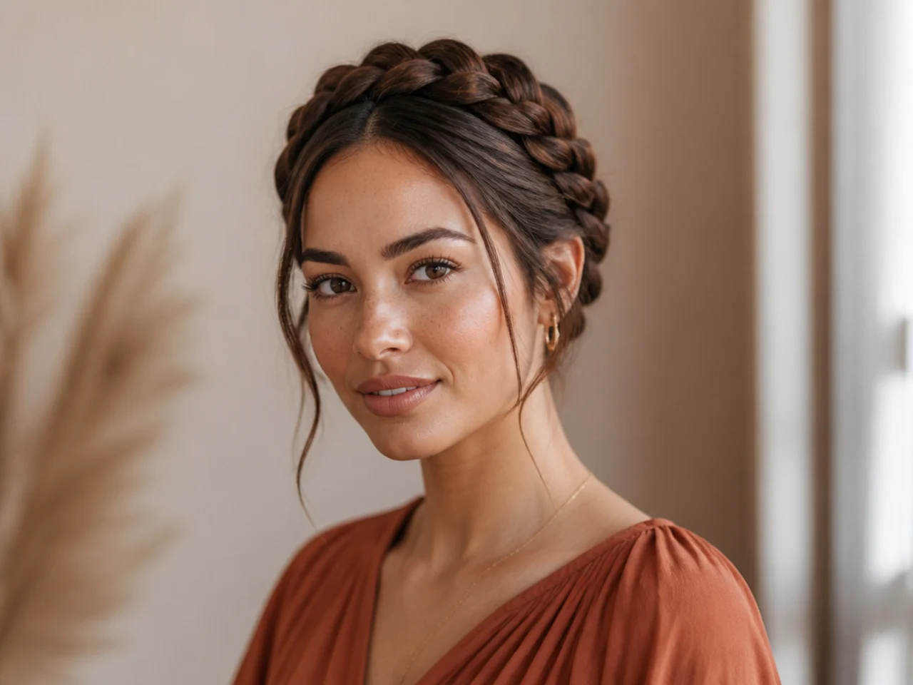 A braid wrapped fully around the crown
