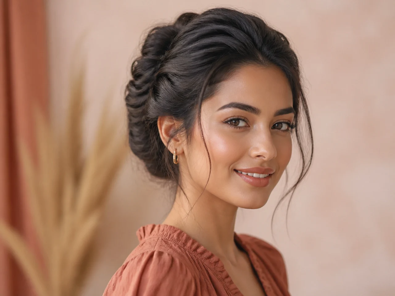 A fishtail braid coiled into an updo