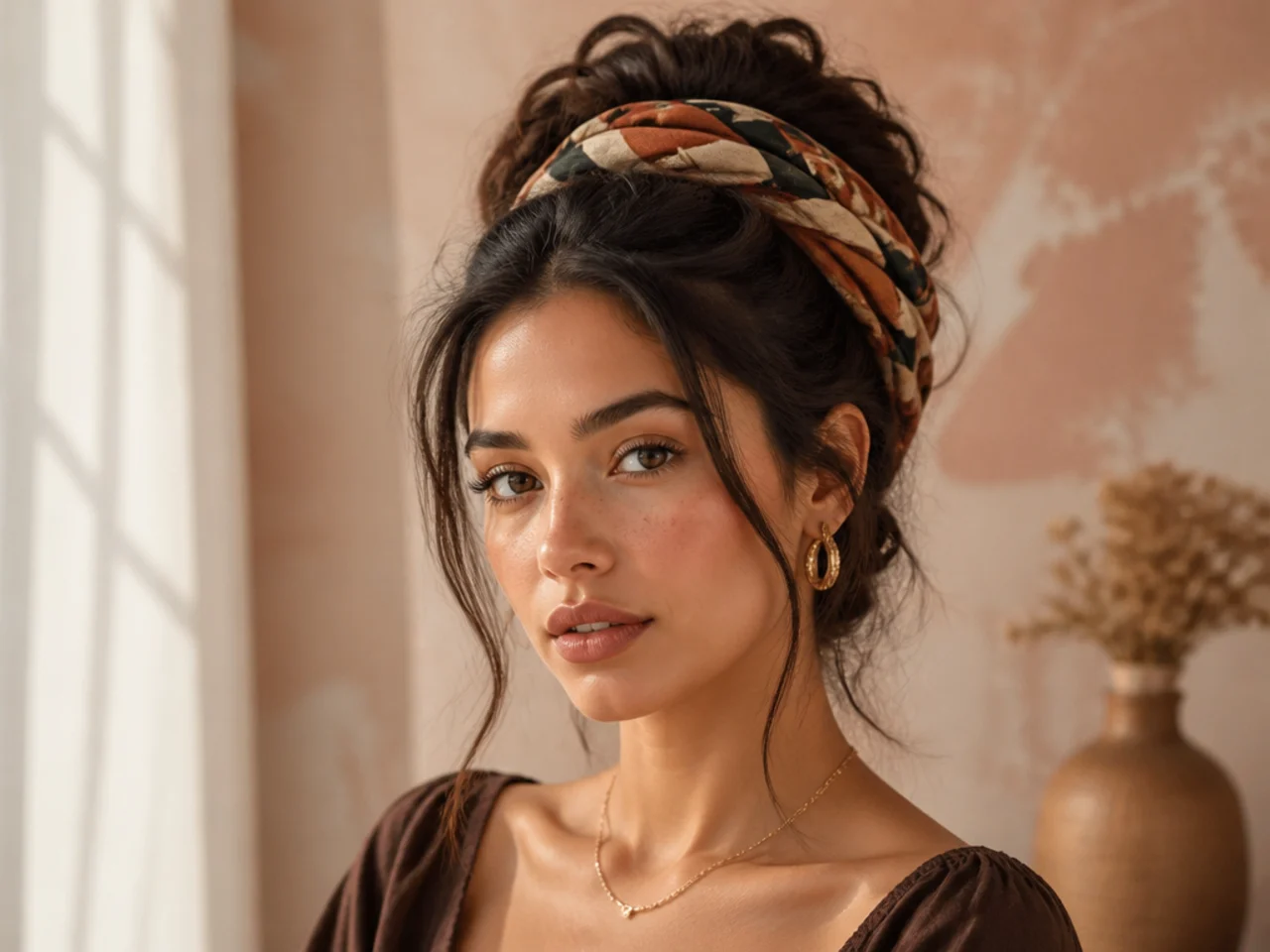 A scarf woven through an updo