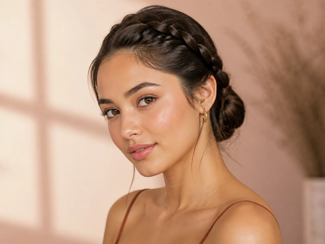 A Dutch braid leading into a low bun