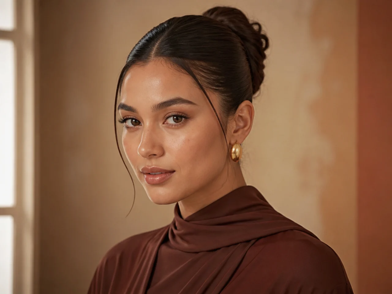 A deliberately slicked formal updo