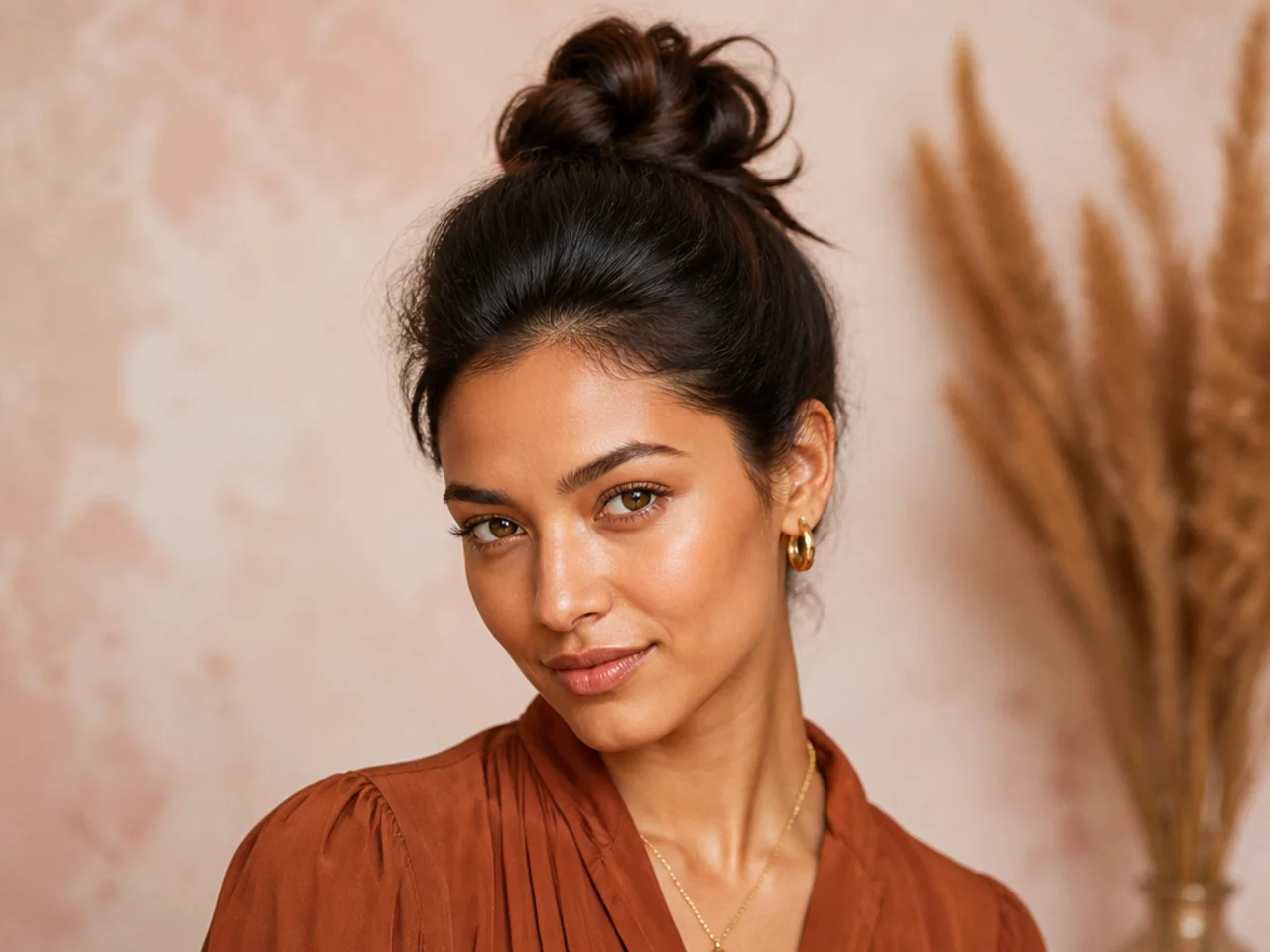 A high bun with a backcombed crown