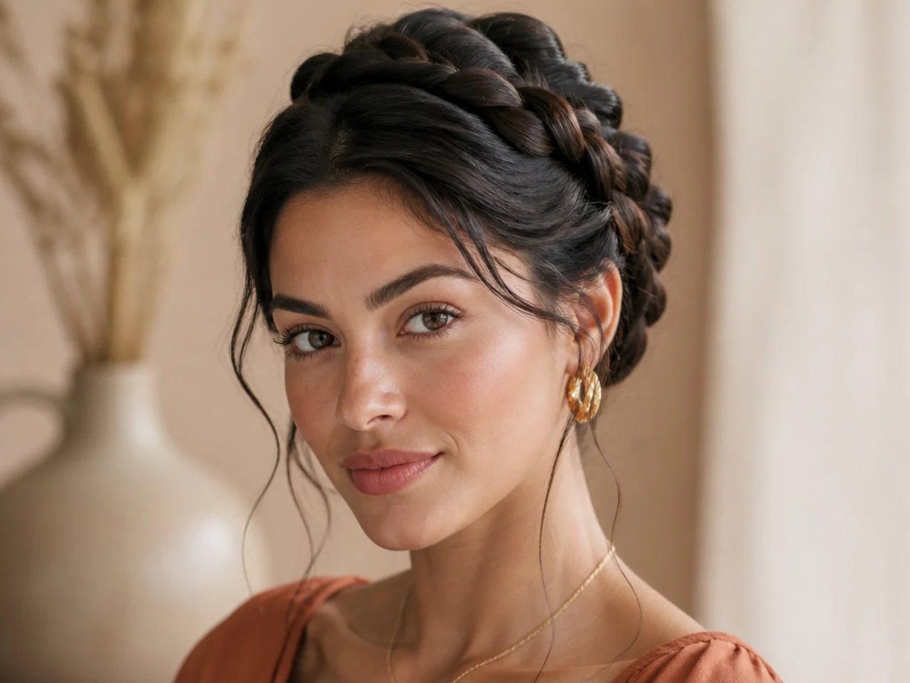 A braided updo with pinned sections