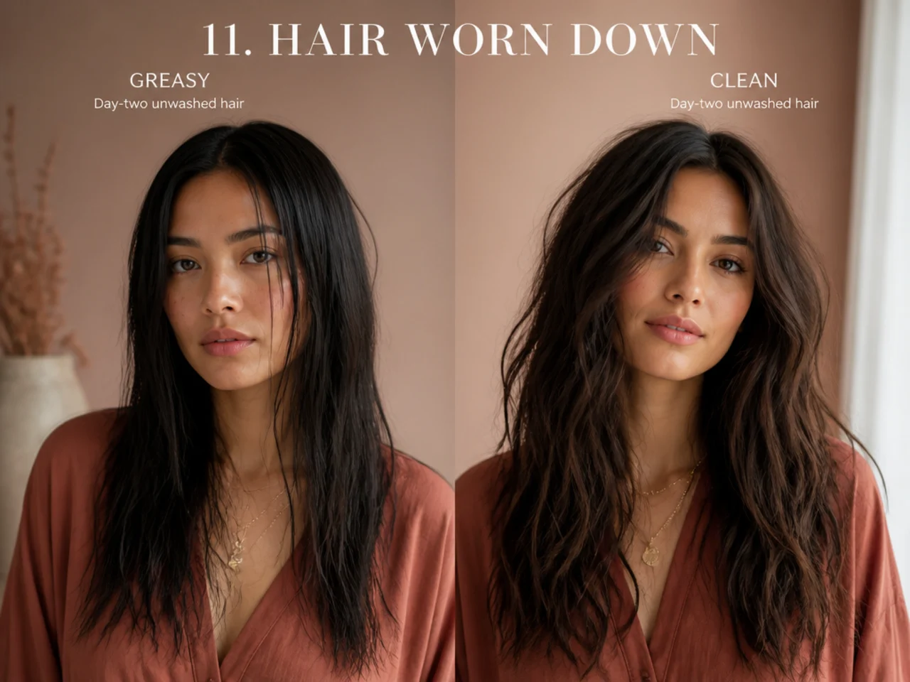 Hair worn down compared on both