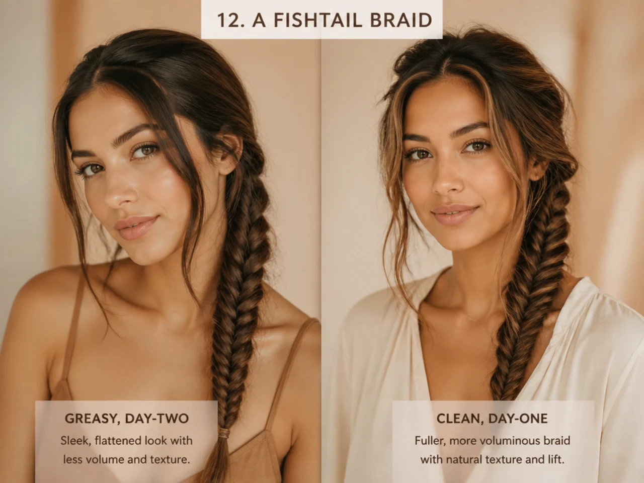 A fishtail braid compared on both