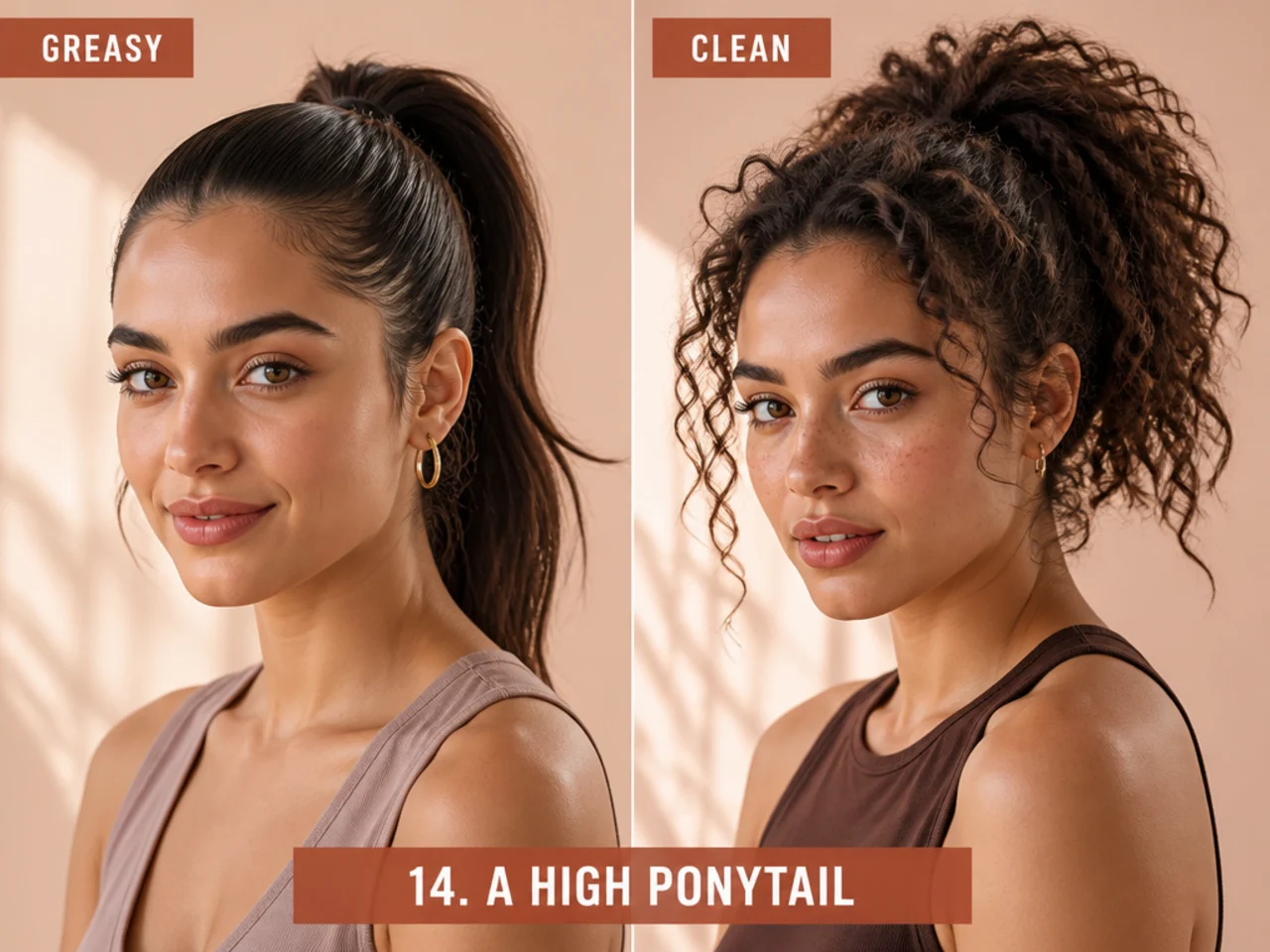 A high ponytail compared on both