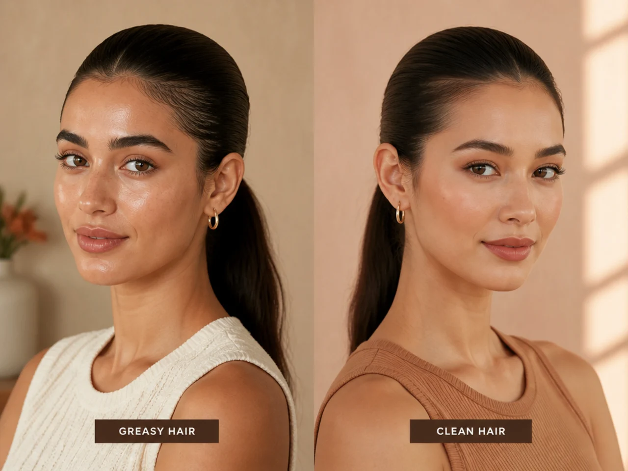 A sleek ponytail compared on both