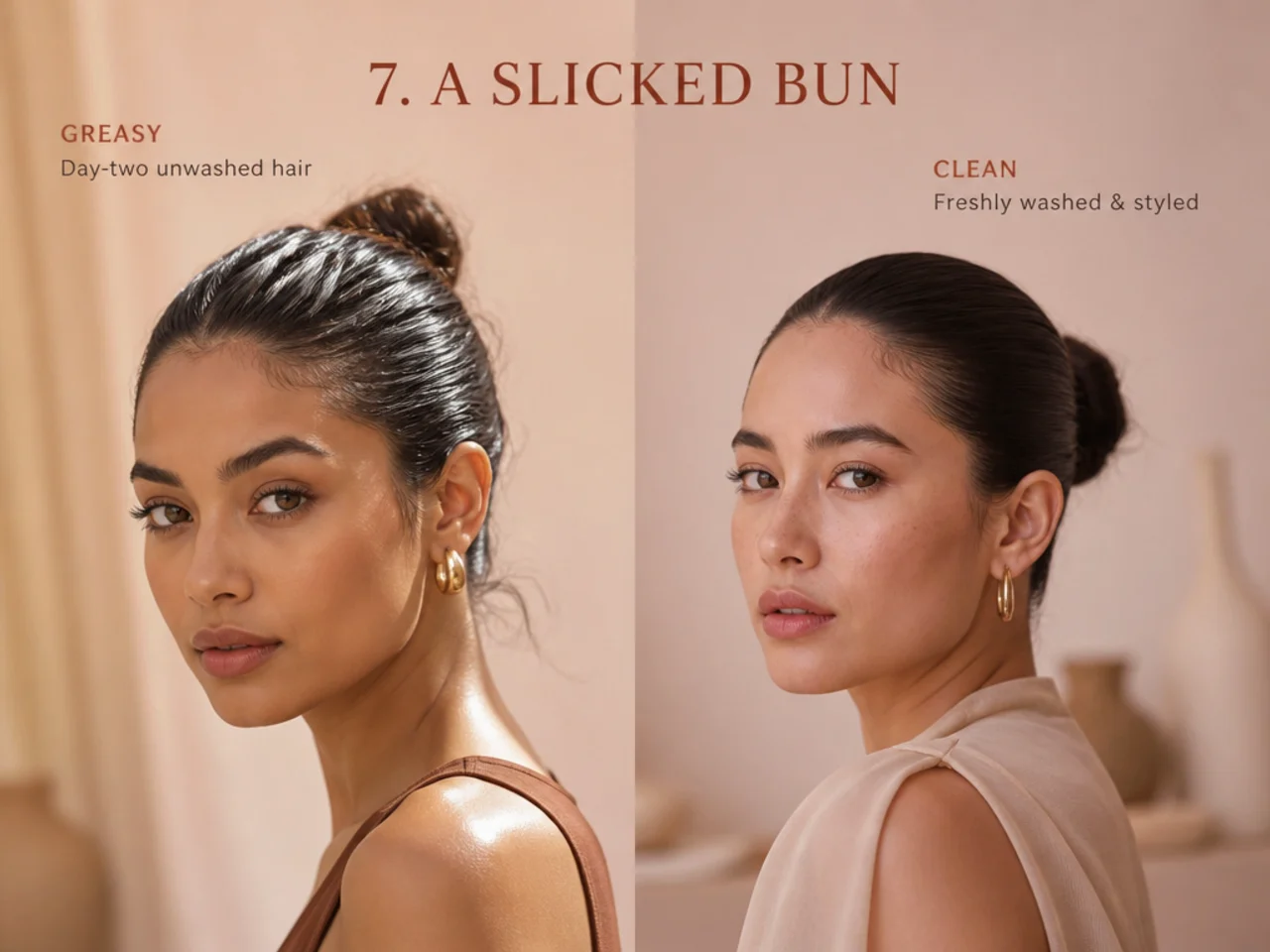 A slicked bun compared on both