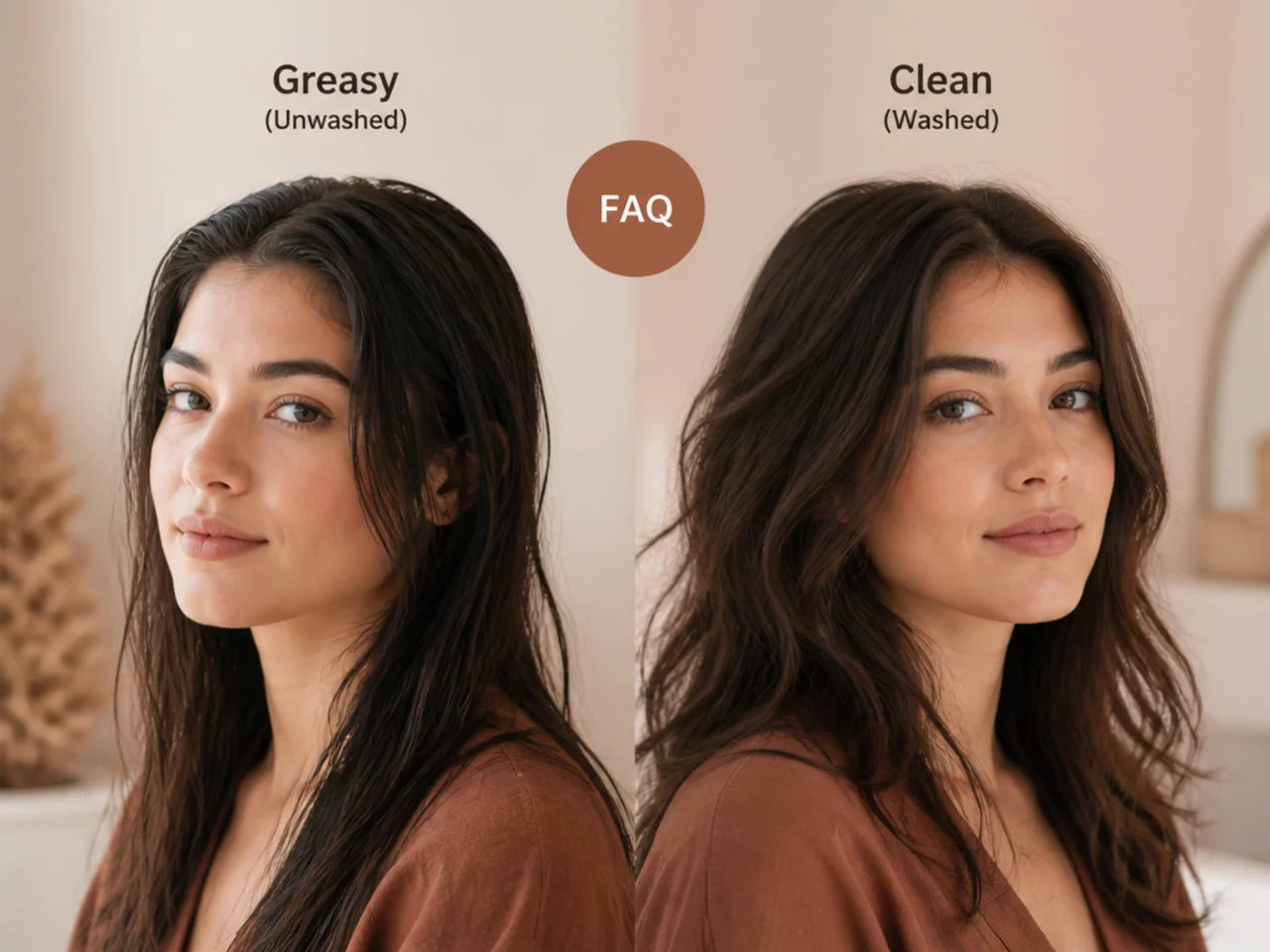Three-quarter view comparing both hair states