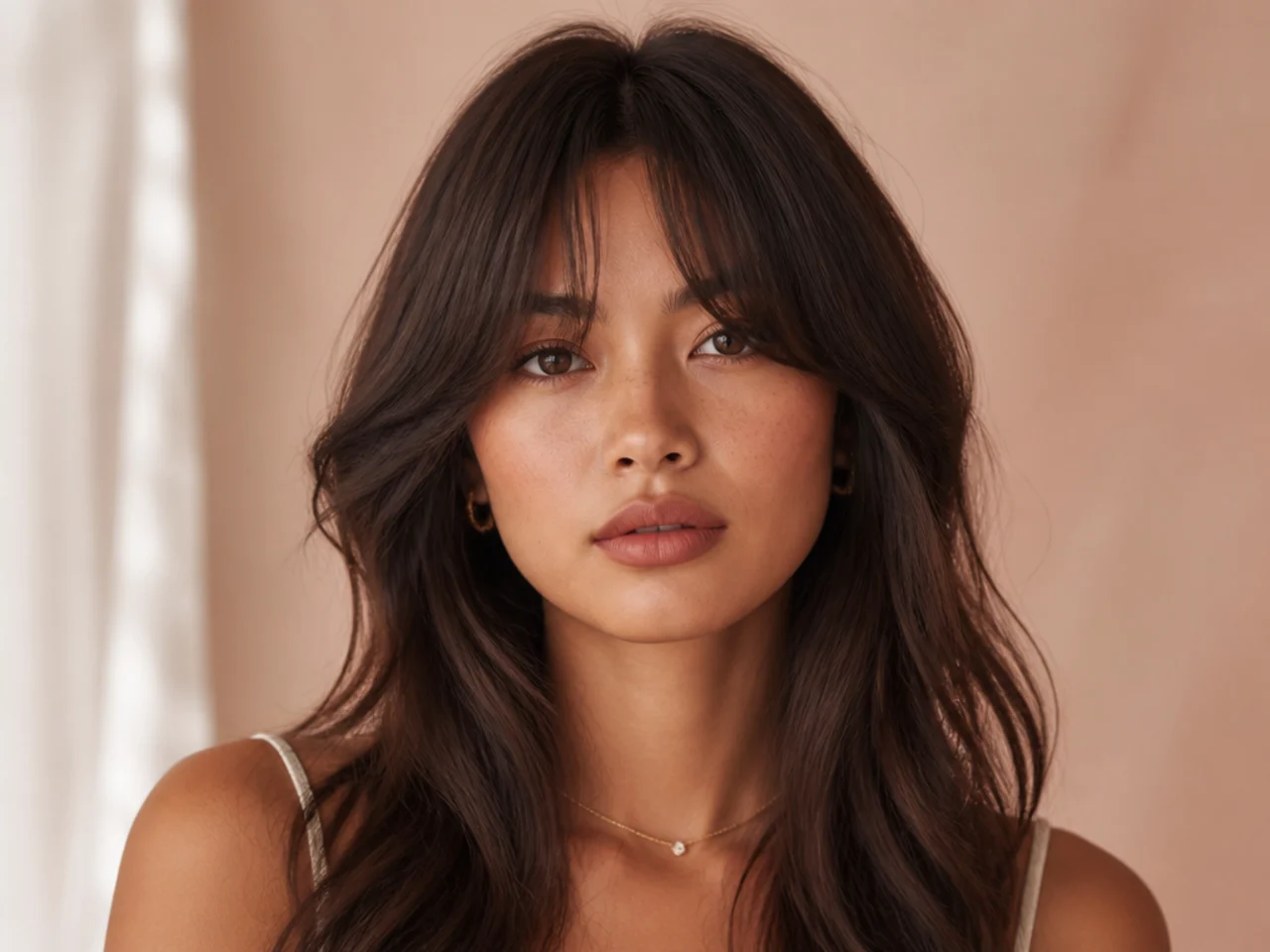 A grown fringe worn as curtain bangs
