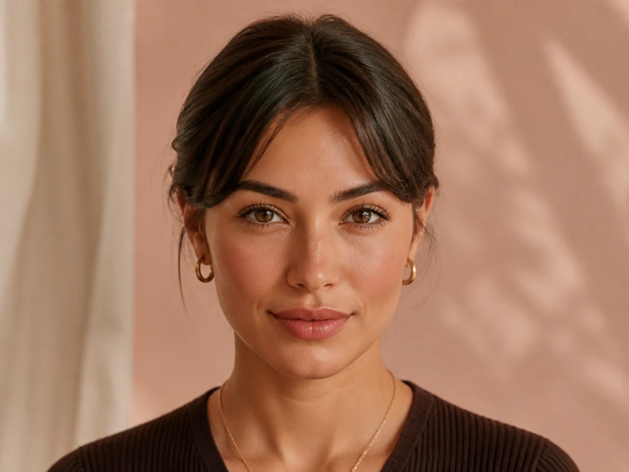 A grown fringe tucked behind both ears