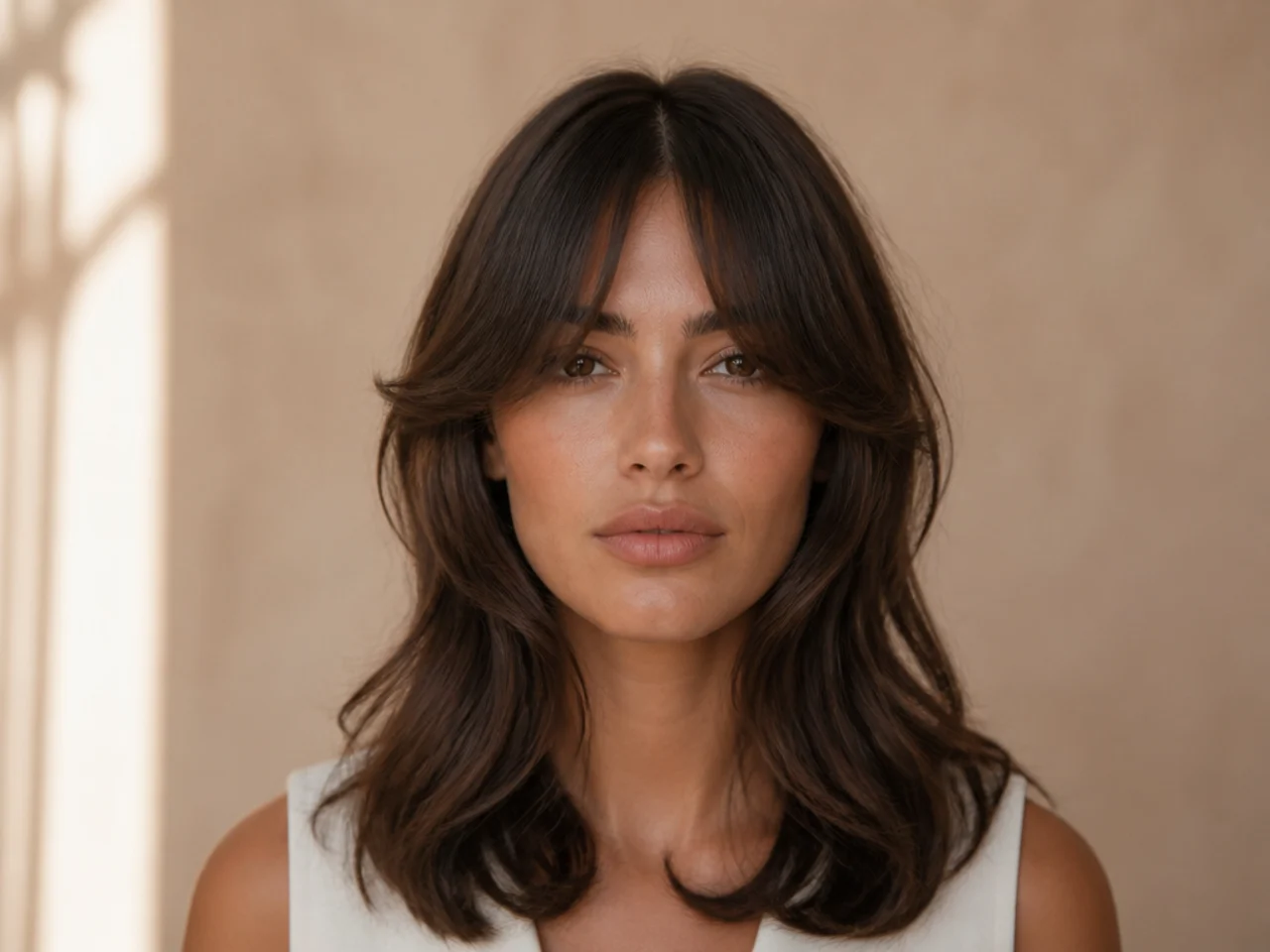 A fringe parted at the centre into two pieces