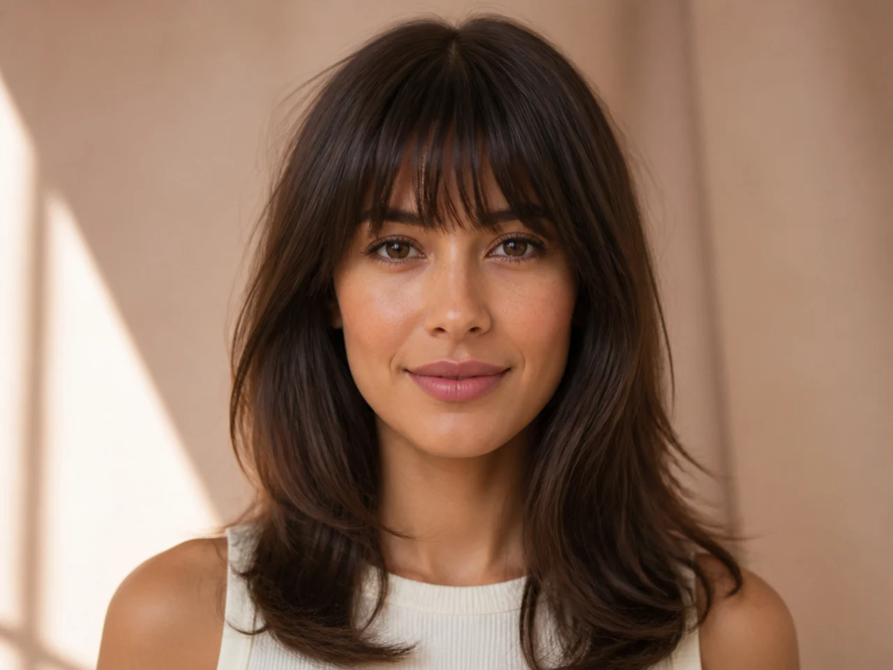 A fresh fringe cut back in after growing out