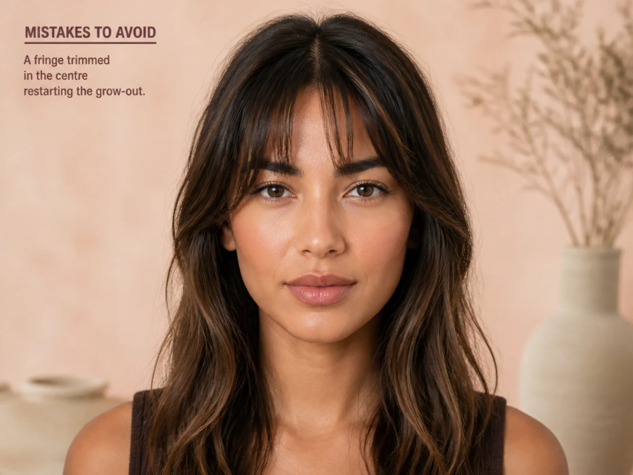 A fringe trimmed in the centre restarting the grow-out