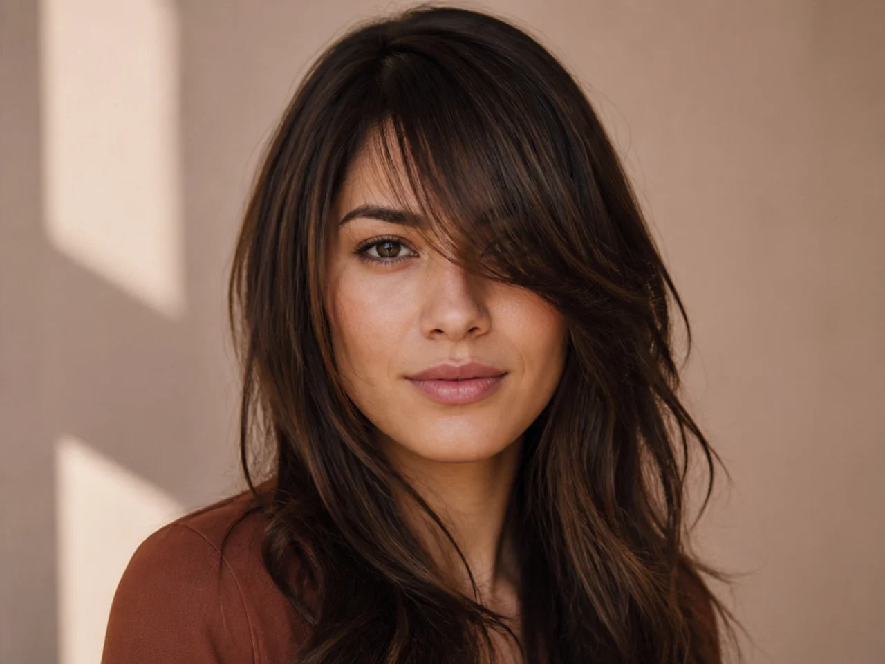 A fringe reaching eye level