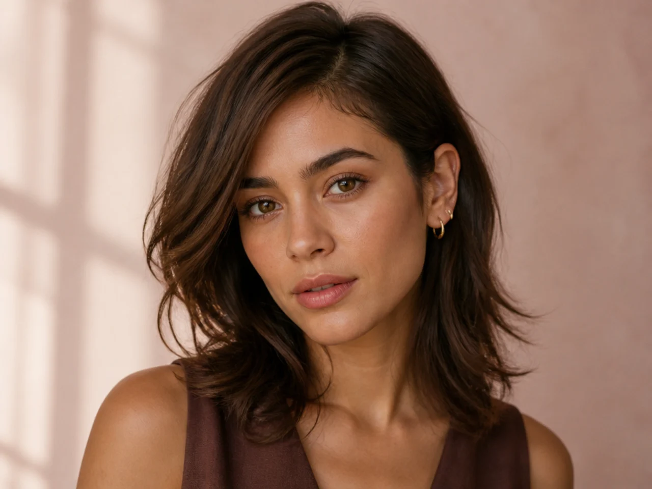 A growing-out fringe tucked behind one ear