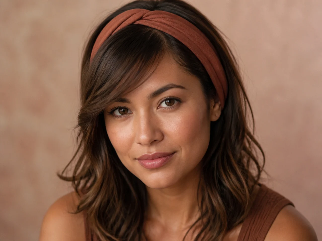 A growing-out fringe worn under a headband