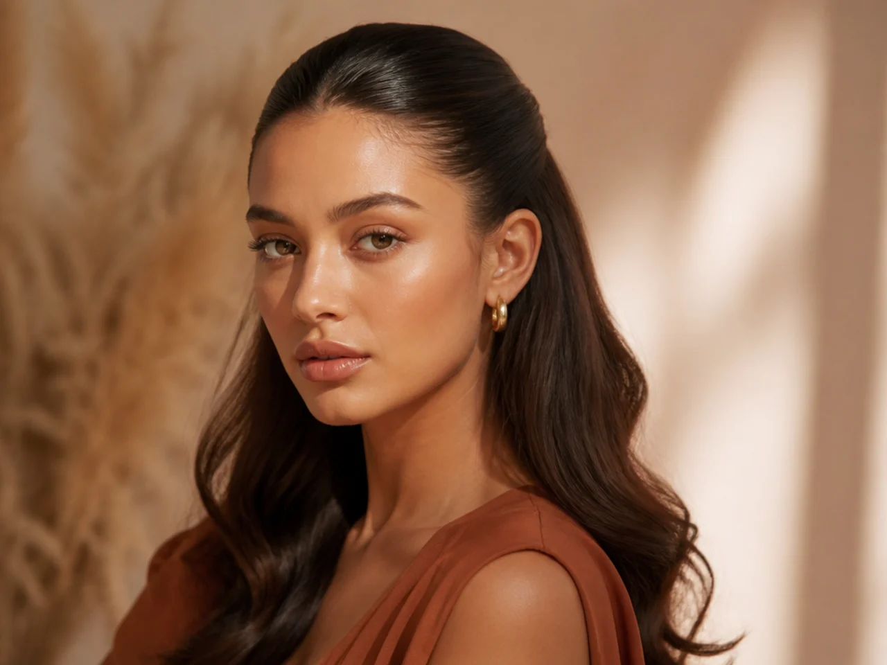 A half-up style with a slicked top