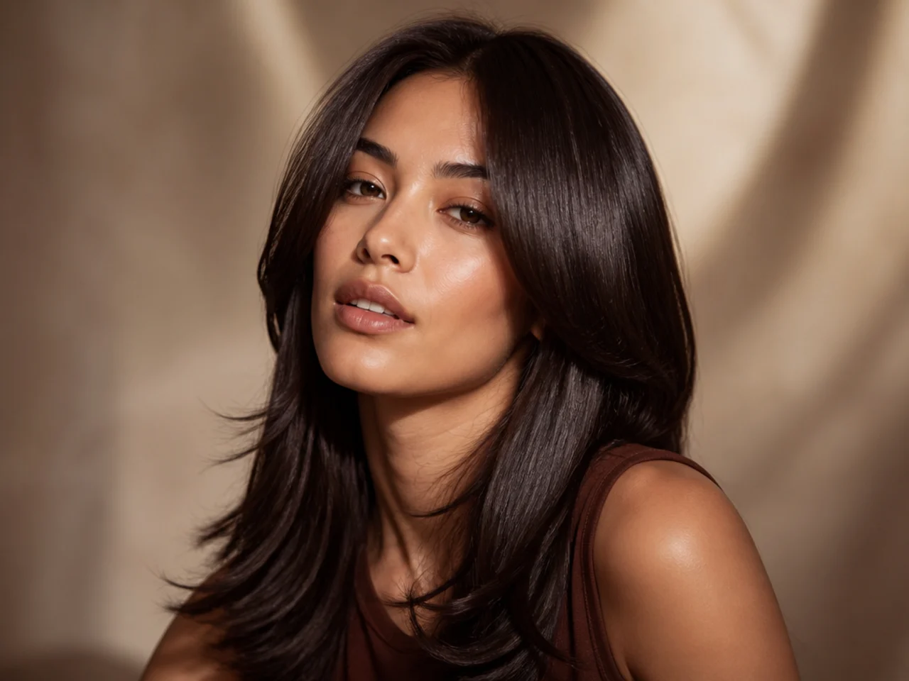 High-shine dark hair