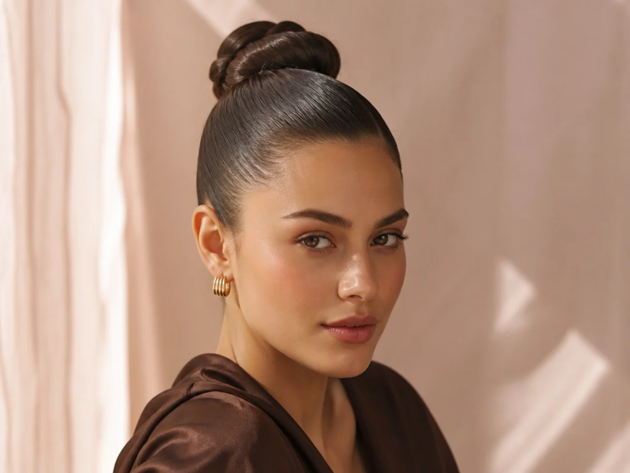 A slicked high bun