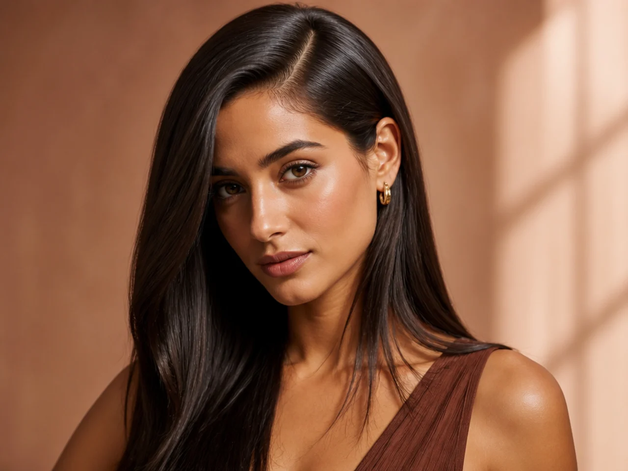A deep side part with sleek length