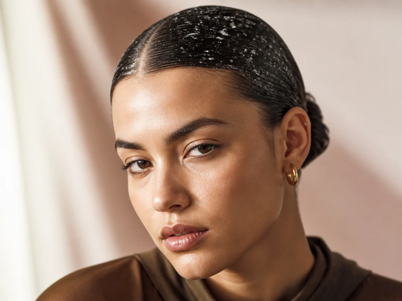 Dried gel flaking on a slicked style