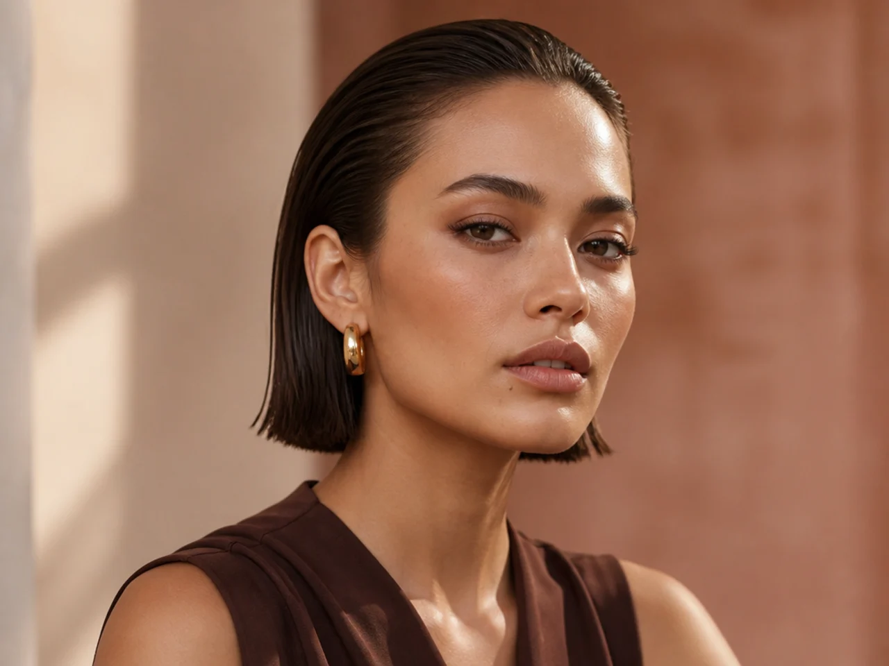 A slicked-back bob
