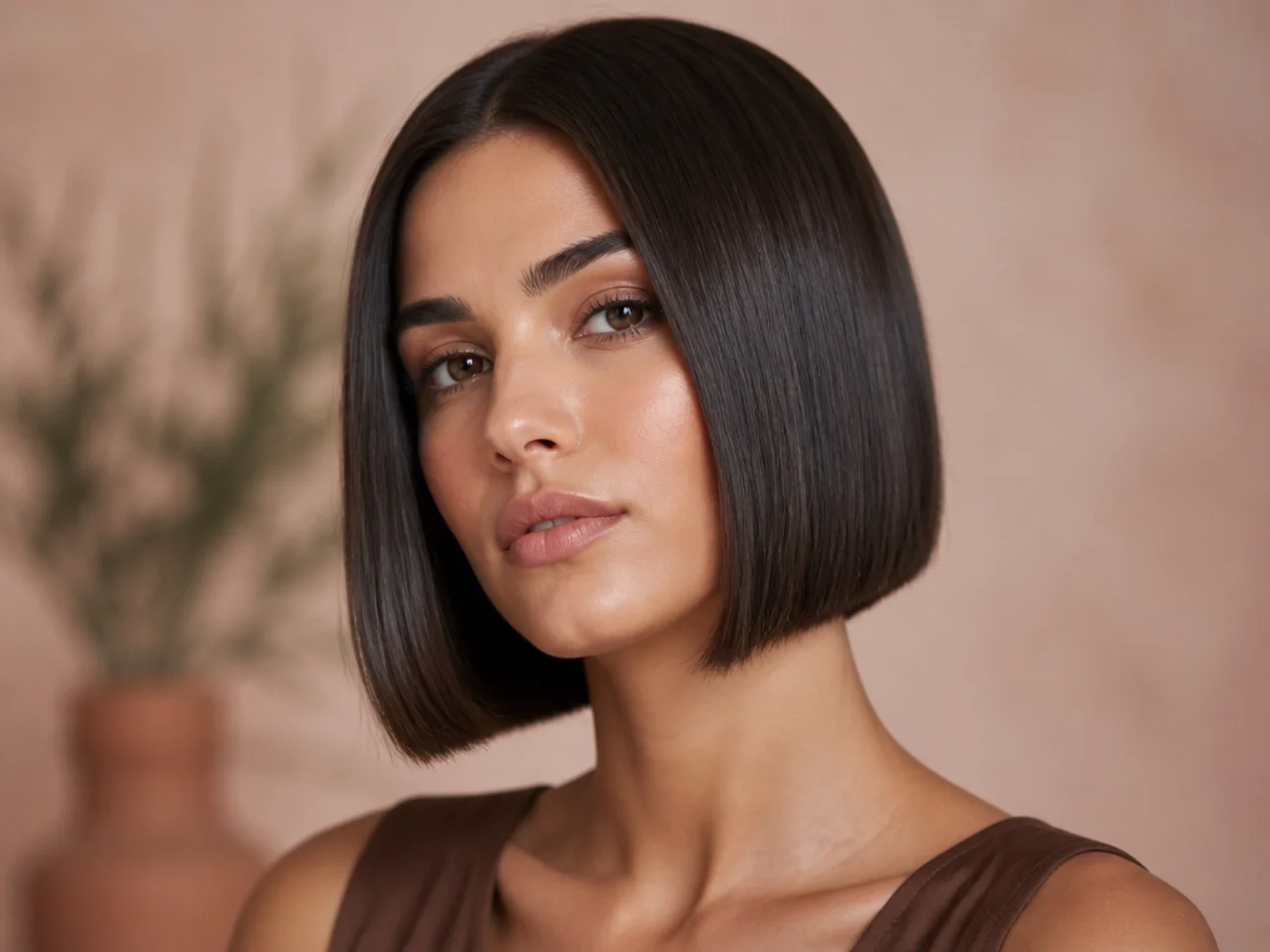 Brunette hair in a blunt bob
