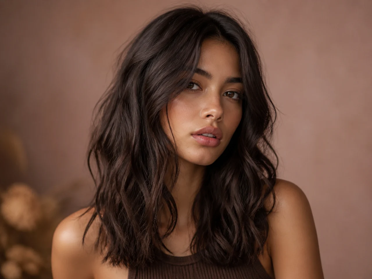 Brunette hair with undone texture
