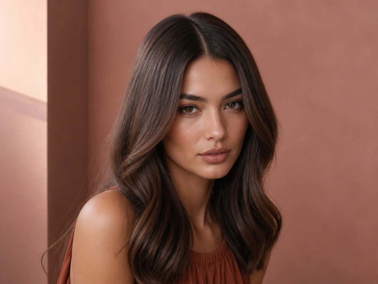 Brunette hair with a centre part