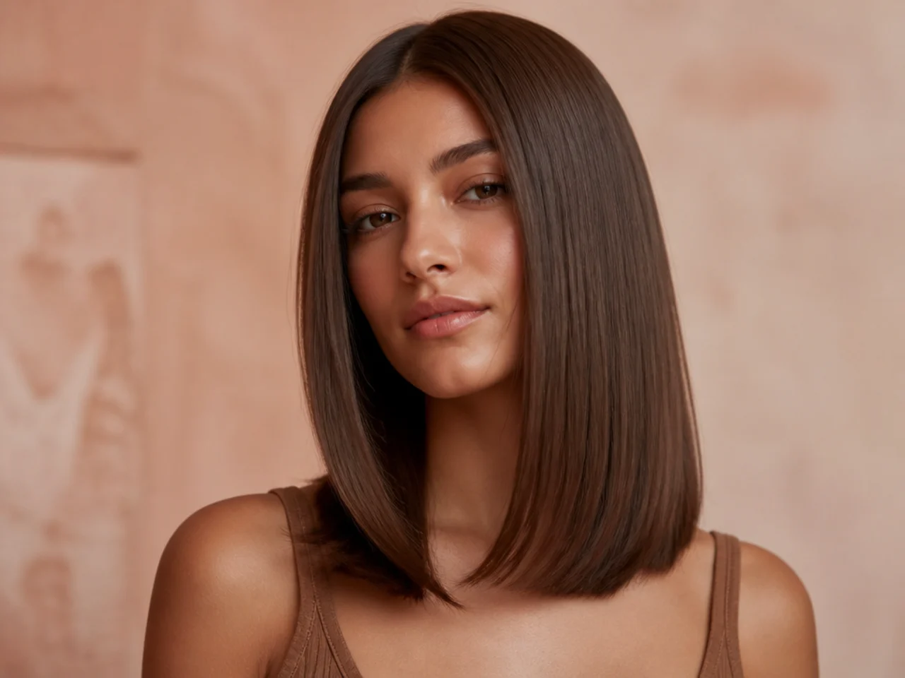 Flat uniform brown hair with no root depth