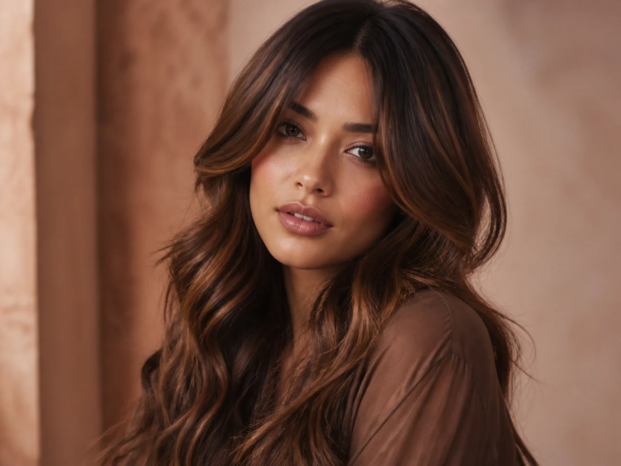 Chestnut hair with a deep root