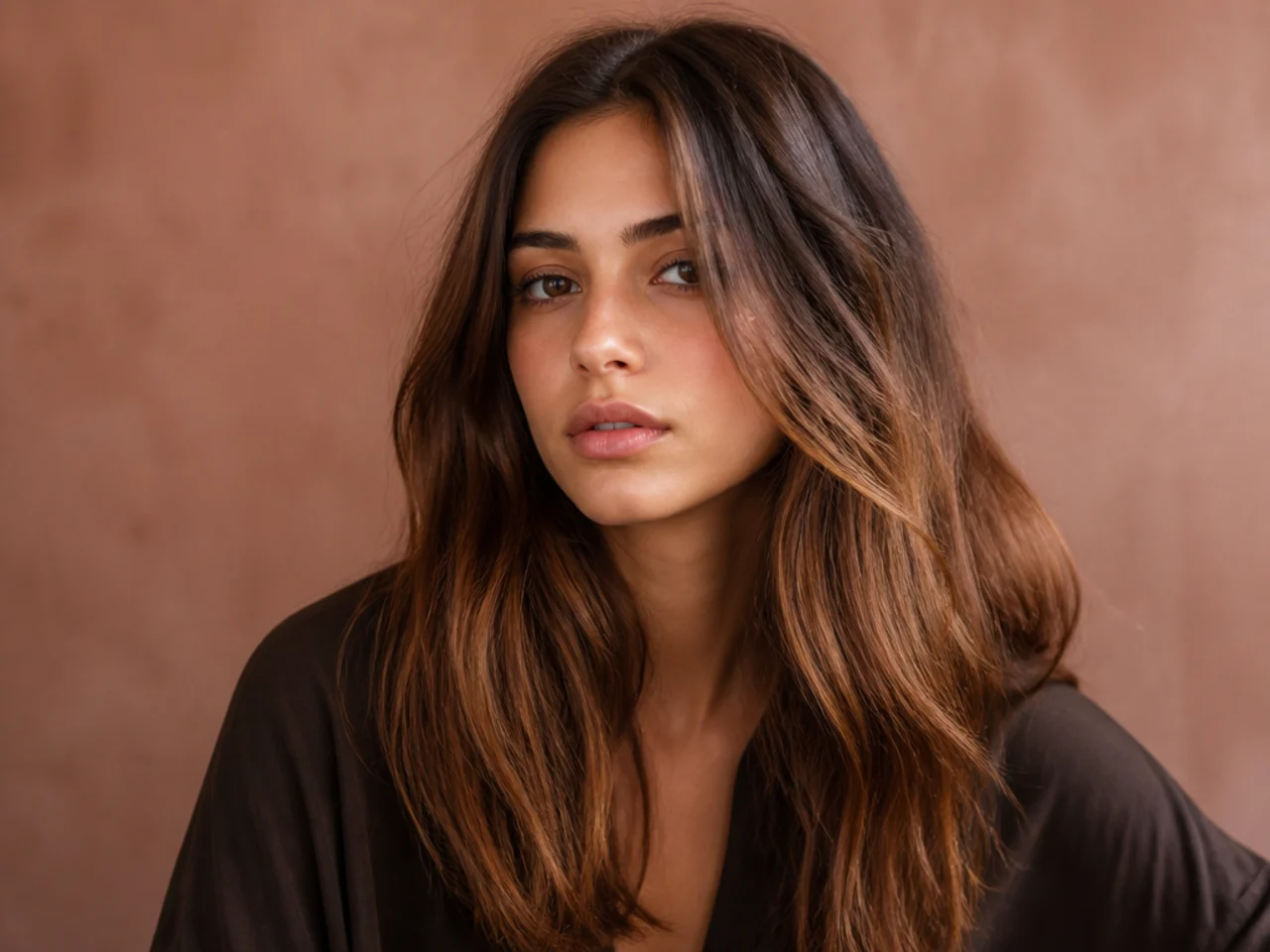Brunette hair that has faded to brassy tones