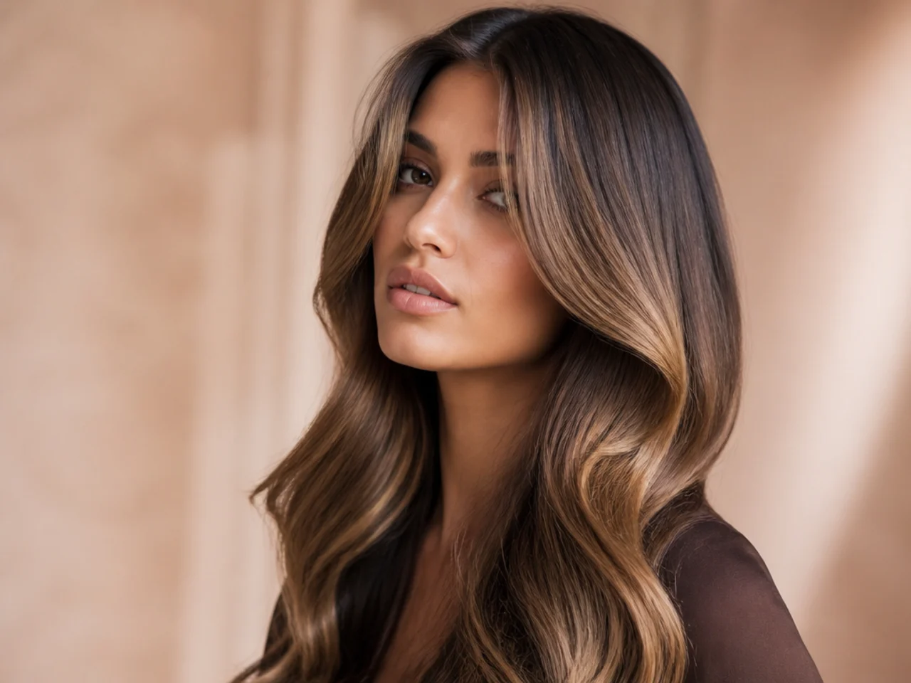 Three-quarter view of dark and blonde glossy hair