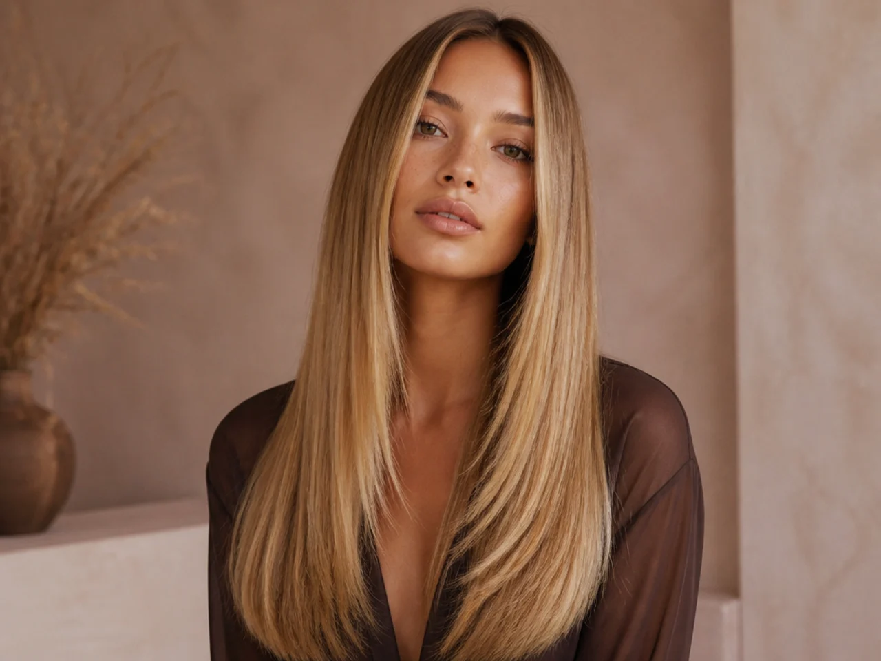 Long blonde hair with minimal layers
