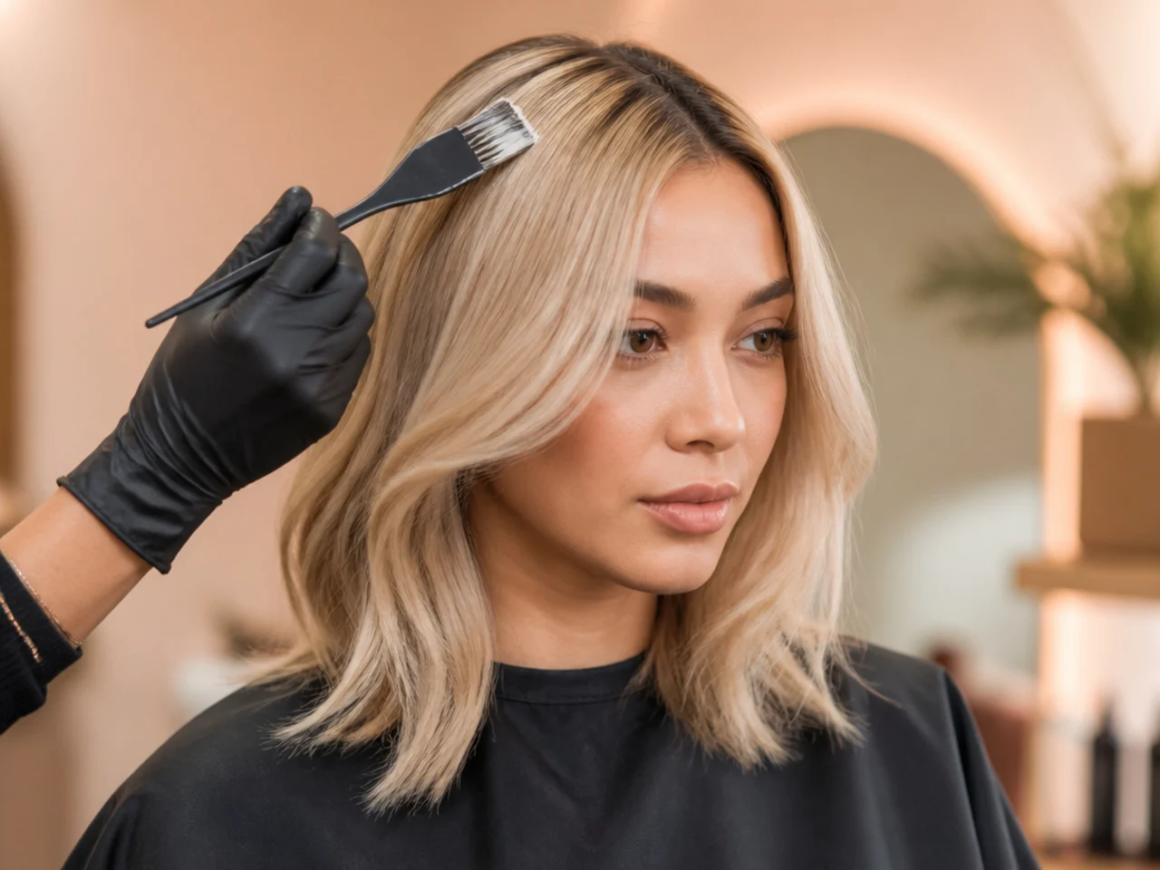 A toner being applied to blonde hair