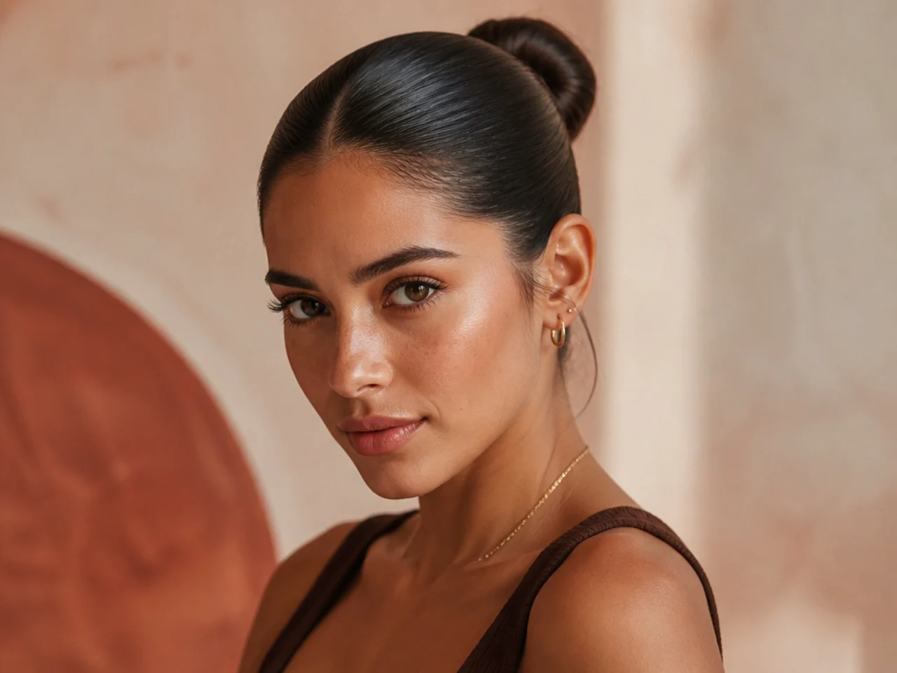 A slicked bun on second-day hair